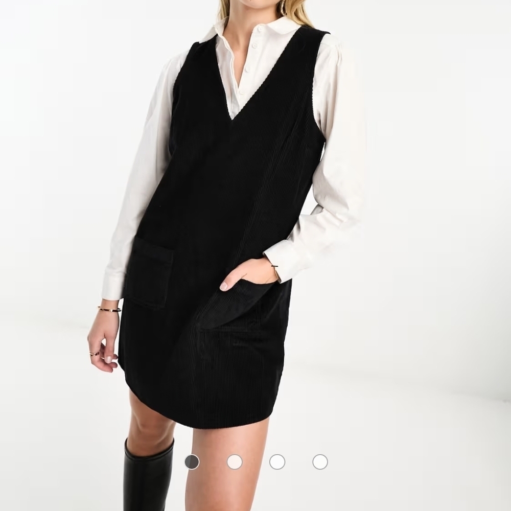Nobody's Child Black Cord Piper Mini Pinafore Dress